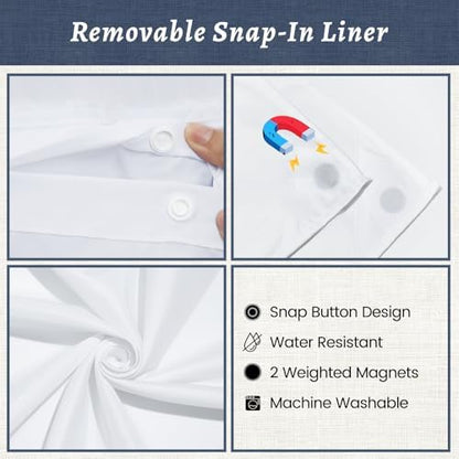 WONICY No Hook Shower Curtain with Liner for Bathrooms, Navy, 71 x 74