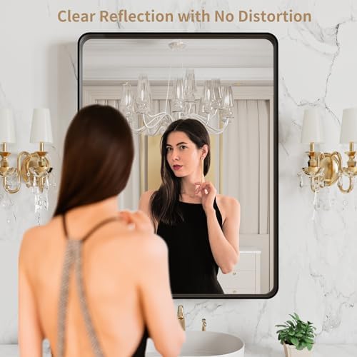 LOAAO 20X16 Inch Black Bathroom Mirror Metal Framed