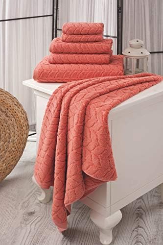 BAGNO MILANO Turkish Cotton Bath Towels, Hand Towels - Soft Plush Jacquard Collection Luxury Towels Set (Coral Red, Bath Towel Set of 2)