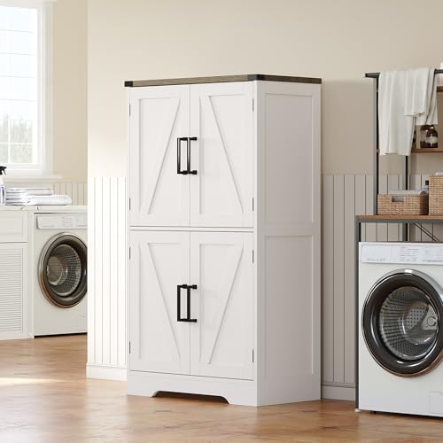 Treocho Farmhouse Bathroom Floor Cabinet with Adjustable Shelves