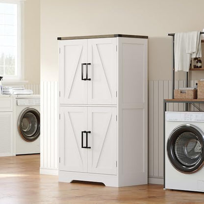 Treocho Farmhouse Bathroom Floor Cabinet with Adjustable Shelves