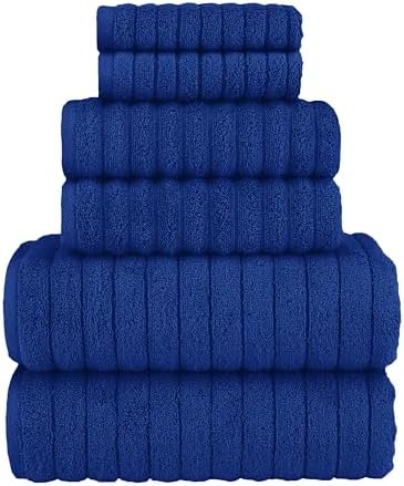 Elegant Comfort 100% Turkish Cotton Corduroy Ribbed Luxury Bath Towels 6-Piece Set, Premium Feel - Quick Dry, Highly Absorbent, Contains 2 Bath Towels, 2 Hand Towels, and 2 Washcloths, Royal Blue