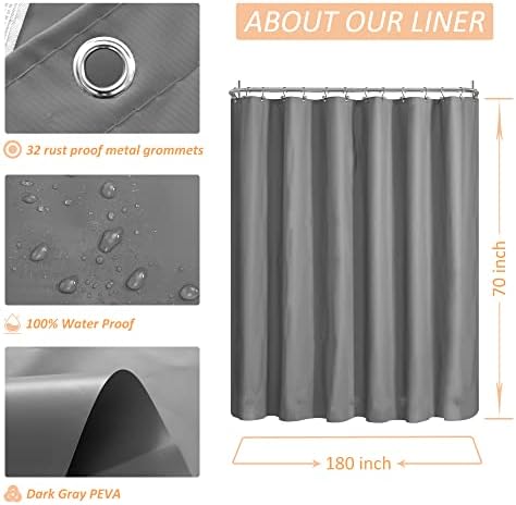 Mrs Awesome Grey Clawfoot Tub Shower Curtain or Liner with 12 Magnets - Free 36 Hooks Included, Waterproof PEVA, 180" x 70", Dark Gray