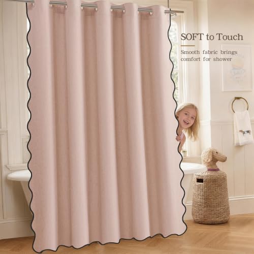 Furlinic Pink Shower Curtain Scalloped No Hook Extra Wide 78 Inch Large