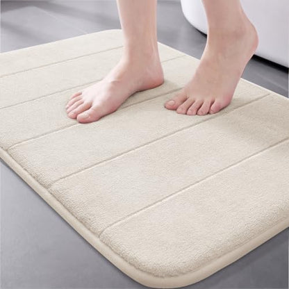 Yimobra Memory Foam Bath Mat, Super Soft Absorbent Bathroom Rug Non Slip, Quick Dry, Machine Washable Floor Carpet for Tub Shower, Home Decor Accessories, 24x17, Cream