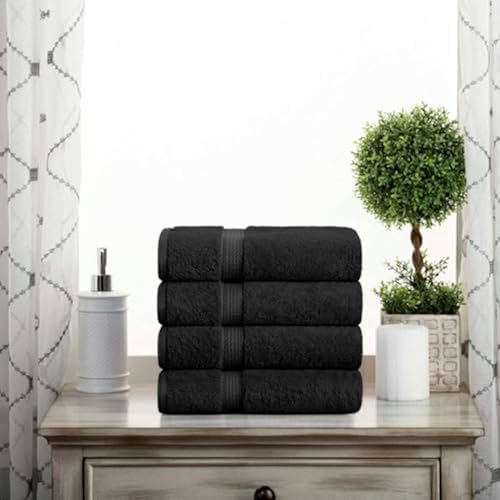SUPERIOR Egyptian Cotton Plush & Absorbent, Hand Towel Set of 4, Black
