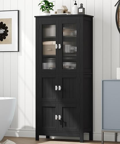 Akxomel 53.1" Tall Bathroom Cabinet 6 Doors Linen Floor Storage Cabinet