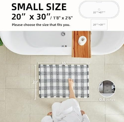 TYUU Waffle Bath Mat, Checkered Bathroom Rugs Non Slip, 30x20 Black & White