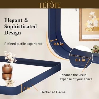 TETOTE 22 x 30 Navy Blue Mirror for Bathroom Metal Frame Wall Mounted Rectangle Mirror for Vanity with Sandy Textured Surface(Horizontal/Vertical)