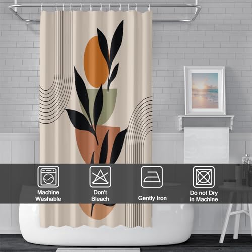 Boho Beige Stall Shower Curtain with Hooks 36x72 Inch