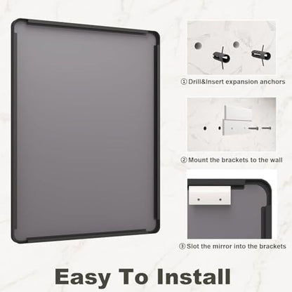 24x30 Inch Black Matte Framed Bathroom Mirror for Wall