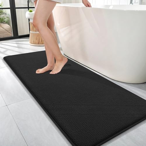 OLANLY Memory Foam Bathroom Runner Rugs 47x17, Absorbent Long Mat, Black