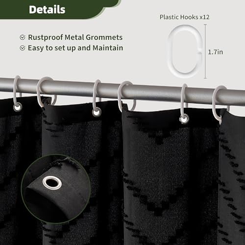 Siiluminisoy Stall Boho Shower Curtain Black Tassel Woven Fabric Shower Curtain 54 x 72 Modern Farmhouse Textured Tufted Chevron Striped Minimalist Bathroom Shower Curtain