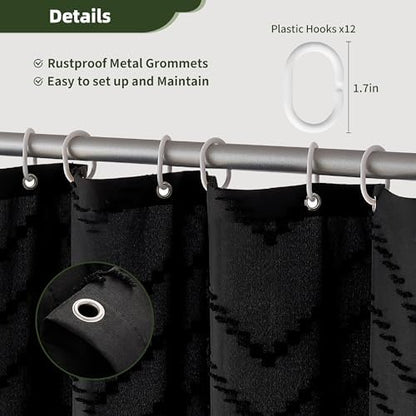 Siiluminisoy Stall Boho Shower Curtain Black Tassel Woven Fabric Shower Curtain 48 x 72 Modern Farmhouse Textured Tufted Chevron Striped Minimalist Bathroom Shower Curtain