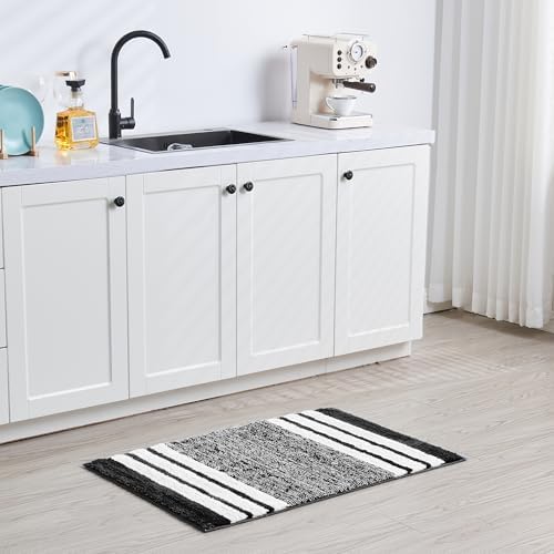 CozeCube Jet Black Striped 24"x16" Non Slip Washable Bath Mat