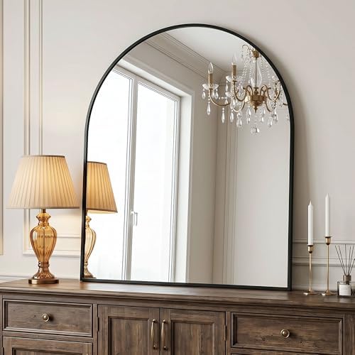 AMOISE Arched Bathroom Mirror for wall, 32"x30" Vanity Mirror, Black