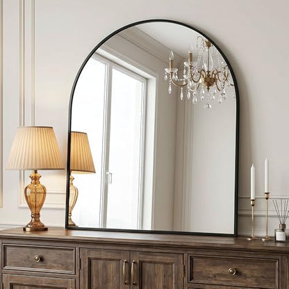 AMOISE Arched Bathroom Mirror for wall, 32"x30" Vanity Mirror, Black