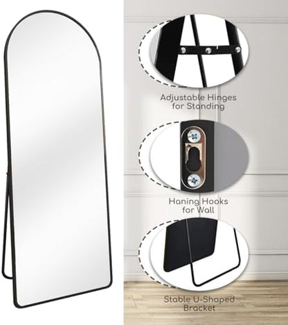 Dewfig Mirror Full Length, 64"X21" Arched Floor Mirror, Round Corner, Black