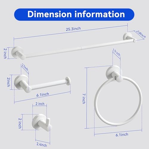 BGL Bathroom Accessories Set 4-Pieces White Zinc Alloy Wall Mounted Towel Racks for Bathroom