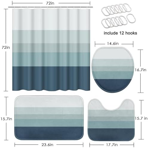 Bathroom Sets with Shower Curtain and Rugs, 4 Pcs, Striped Ombre