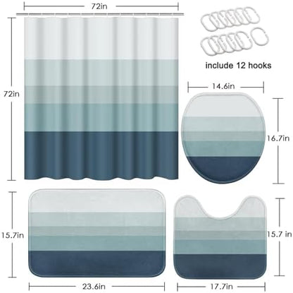 Bathroom Sets with Shower Curtain and Rugs, 4 Pcs, Striped Ombre