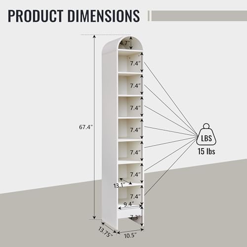 IFBUY 67" Tall Arched Bathroom Storage Cabinet, 8-Tier Modern Farmhouse Storage Cabinet with Adjustable Shelves, Wood Freestanding Cabinet for Bathroom, Living Room, Entryway, Hallway (Antique White)