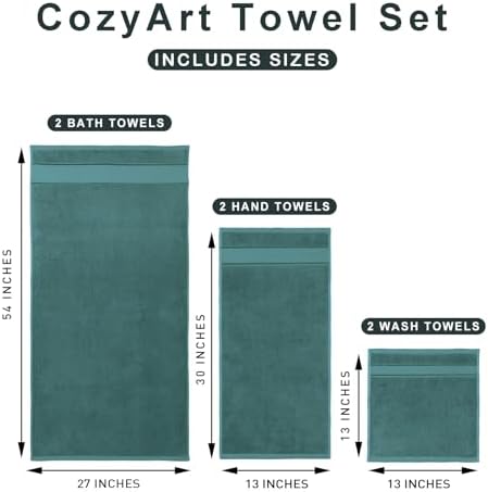 COZYART Bath Towel Set 6 PCS, Luxury 100% Turkish Cotton 650GSM Ultra Soft