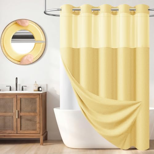 BTTN Yellow Ringless Linen Textured Shower Curtain with Snap in Liner 72x75