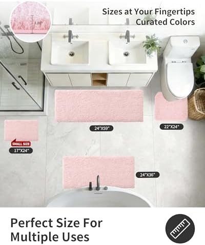 ILANGO Dark Pink Bathroom Rugs 24" × 17" Small Non Slip & Super Absorbent Extra Thick Soft, Washable Bath Mat for Floor, Microfiber Plush Shaggy Bath Rug with Rubber for Bathtub Shower Room Sink