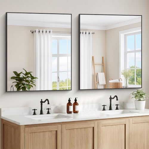 DESBING Black Bathroom Mirror 2 Pack, 30x36 Inch Rectangle Wall Mirrors with Frame, Shatter-Resistant, Modern for Bathroom, Living Room, Entryway – Horizontal or Vertical