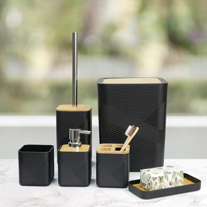 CERBIOR Bamboo Bathroom Accessory Set with Shower Curtain,Black,20PCS