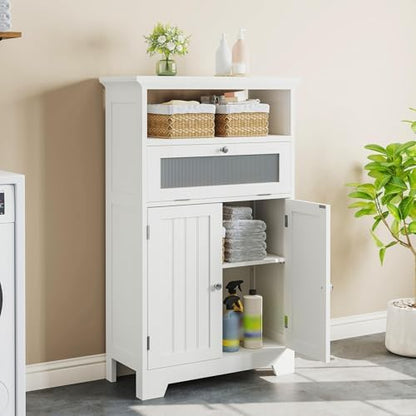 ChooChoo Bathroom Cabinet with Flip Glass Drawer,Freestanding