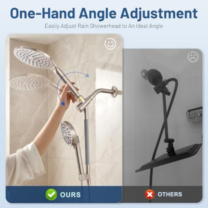 MakeFit Dual Filtered Rain Shower Head Combo, High Pressure Handheld Shower Head with Adjustable Bar - Rainfall Shower Head And Showerhead with Filter for Hard Water - Removes Chlorine(Brushed Nickel)