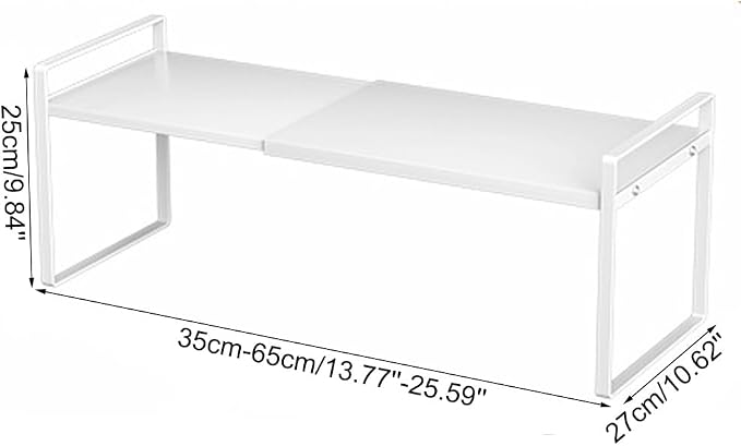 Expandable Cabinet Shelf Organizer Adjustable Storage Rack Stackable Metal Home Organization for Kitchen Pantry Spice Cupboard Under Sink Countertop - White, 1 Pack