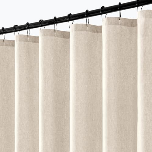 ANRODUO Cream Beige Linen Textured Fabric Shower Curtain Set - W72xL80