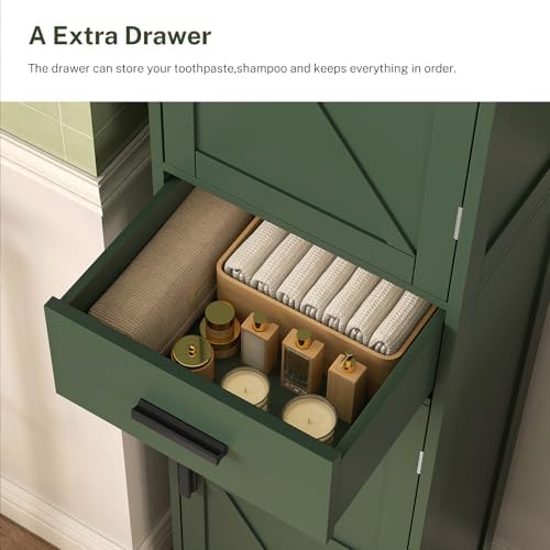 TEENFON Tall Bathroom Cabinet, Storage Cabinet with 6 Shelves & Drawer