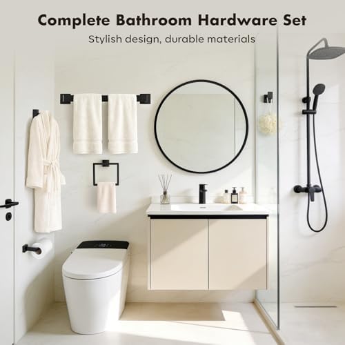 15-Pieces Matte Black Bathroom Accessories Set, 24 Inch Bath Towel Bar Set