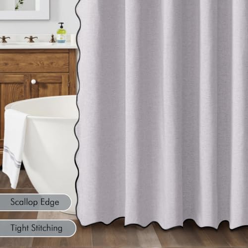 MIULEE Lavender Scalloped Linen Shower Curtain 72x72 Inches