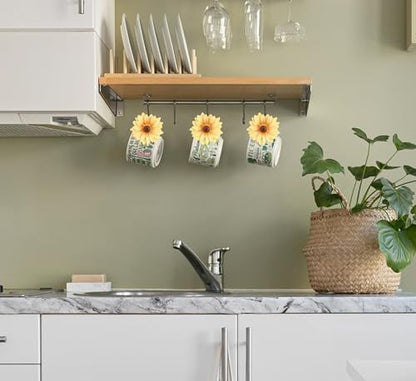 Daisy Flower Shower Curtain Hooks, 12PCS Stainless Steel Anti Rust Sunflower Shower Curtain Hooks Floral Decorative Curtain Hanger Hooks for Living Room Bathroom Decor (Yellow)