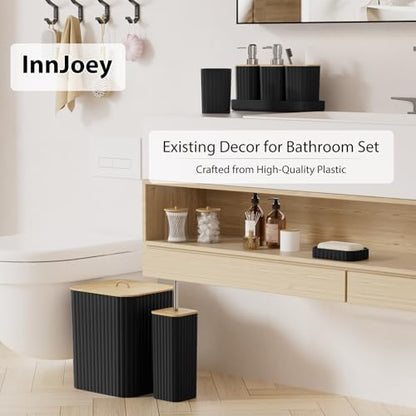 Bathroom Accessories Set - 10PC Bathroom Set, Black Bathroom Set, Bathroom Accessories Set, Toilet Brush, Bathroom Trash Can & Soap Dispenser