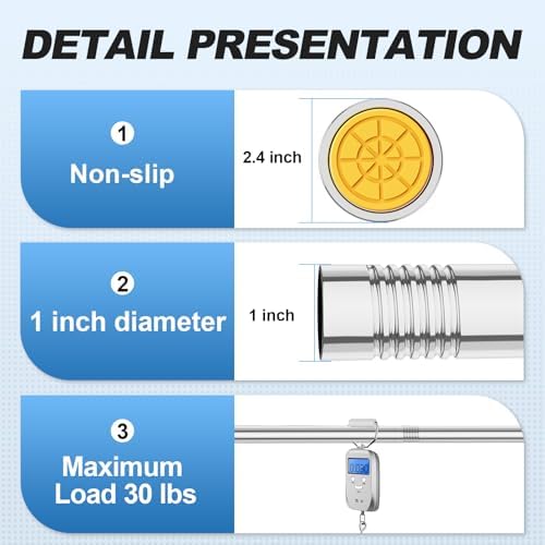 CorkLatta Chrome Shower Curtain Rod 31 to 80 Inch,1 Inch Diameter Adjustable Spring Tension Curtain Rod No Drilling Stainless Steel Telescoping Rod,No Rust