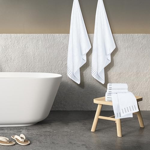 BELIZZI HOME Ultra Soft 6 Pack Cotton Towel Set, Contains 2 Bath Towels 28x55 inch, 2 Hand Towels 16x24 inch & 2 Wash Cloths 12x12 inch, Ideal Everyday use, Compact & Lightweight - White