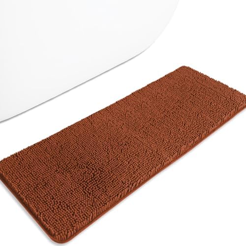 Bathroom Runner Rug 47 x 17 Inch – Long Bath Mat | Absorbent and Washable Thick Chenille Bath Rug Non-Slip Runner Rug for Bathroom, Shower, Sink(Rust)