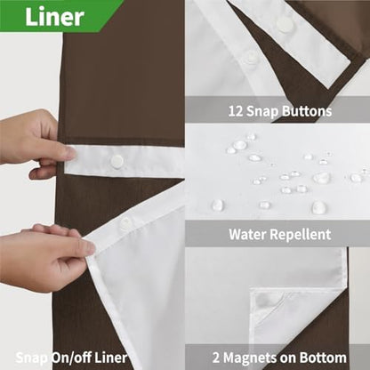eachope No Hook Linen Texture Shower Curtain with Snap-in Liner,71x80 Brown