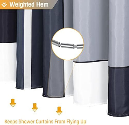 BTTN 72x96 Long Modern Geometric Waterproof Fabric Shower Curtain, Black