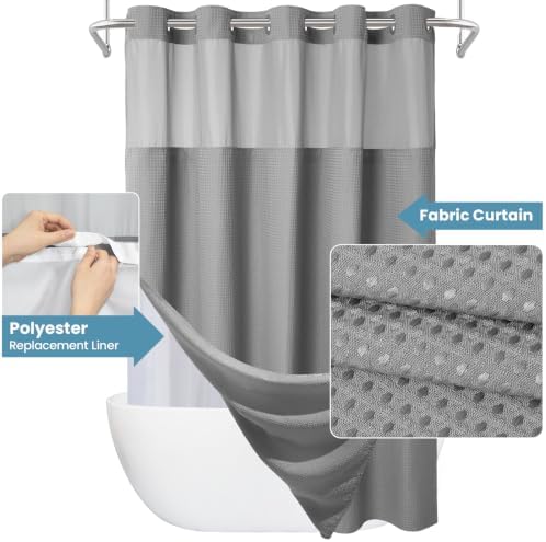 EUTXL Heavyweight No Hook Shower Curtain with Liner, Grey,71x98
