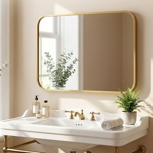 2-Pack 24x36 Inch Antique Gold Rounded Rectangle Vanity Mirrors