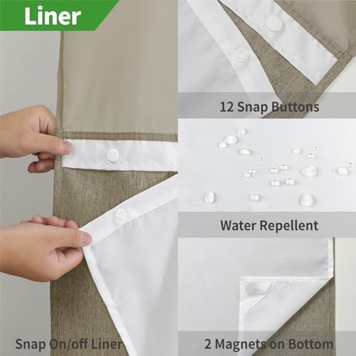 eachope No Hook Fabric Shower Curtain with Snap-in Liner,54x80 Khaki/Tan