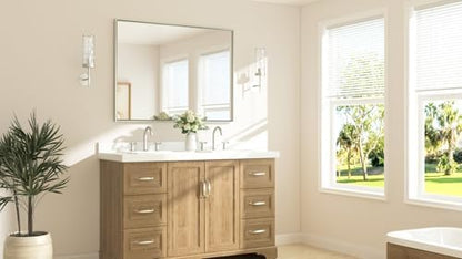 TETOTE Brushed Nickel Bathroom Vanity Mirror 48" x 36" Beveled Framed Bathroom Wall Mirror for Over Sink Brushed Nickel, Tempered Glass, Modern Farmhouse Bedroom, Entryway, Living Room