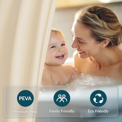 Titanker Plastic Shower Curtain Liner, 72x72 Beige Shower Liner Lightweight PEVA Shower Curtains for Bathroom, Waterproof Shower Liner with Magnets and Rustproof Grommets